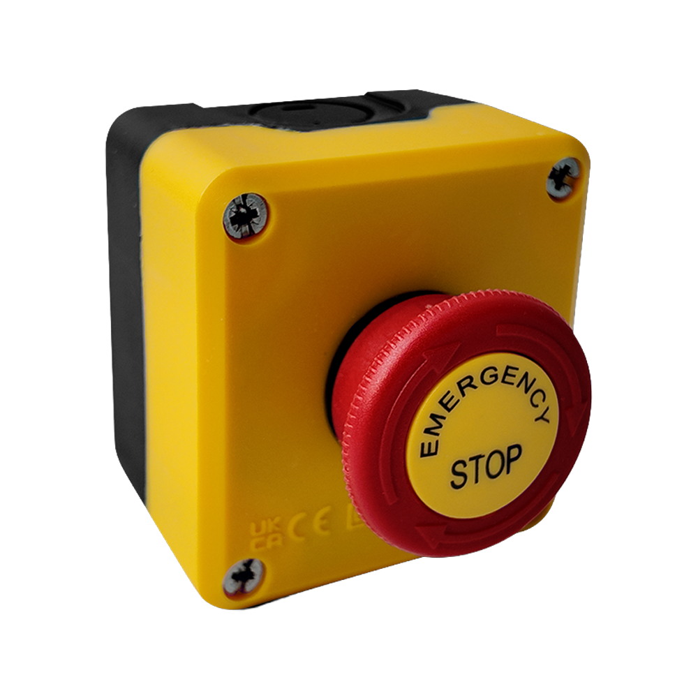 P1EC400E40E Caja Amarillo Con Pulsador 1NC 40mm Emas